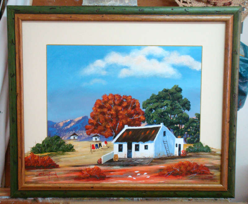 CAPE  HOUSES `  - BEAUTIFUL FRAMED - OIL  - ORIGINAL !!  by  C. LEEFERINK  - Size 650mm x 540mm