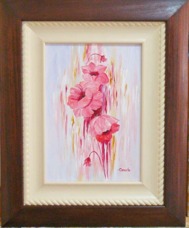 BEAUTIFULLY   POPPY  PAINTING - MAGNIFICENT  FRAME  -  BY  CAROLA -  SIZE 670mm x 550mm