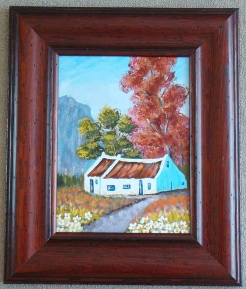 `Cape Houses 1. ` Original Oil Painting by C Leeferink - FRAMED - READY TO HANG - Size 475mm x 400mm