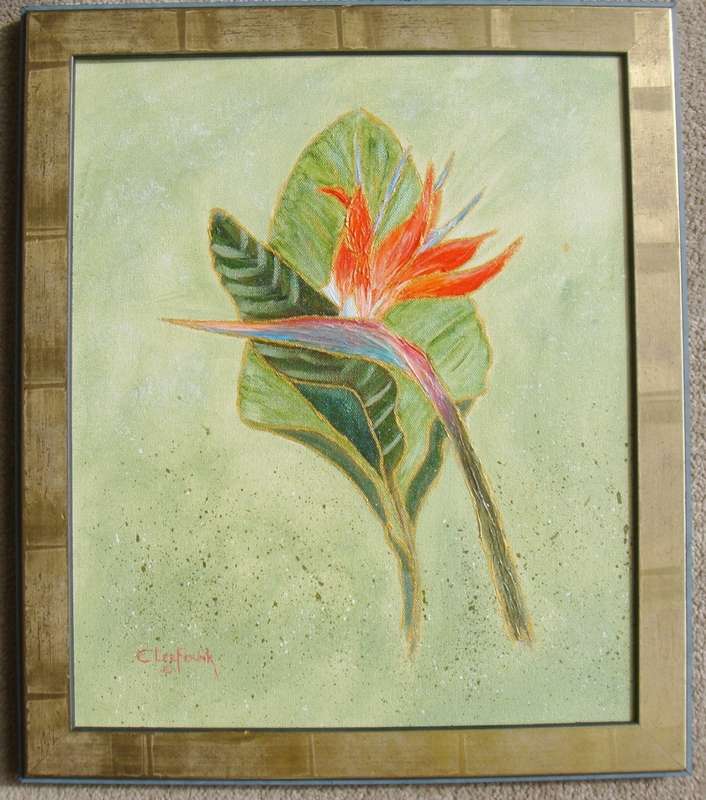 Framed Strelitzia Oil Painting by C. Leeferink - Size 475mm x 404mm