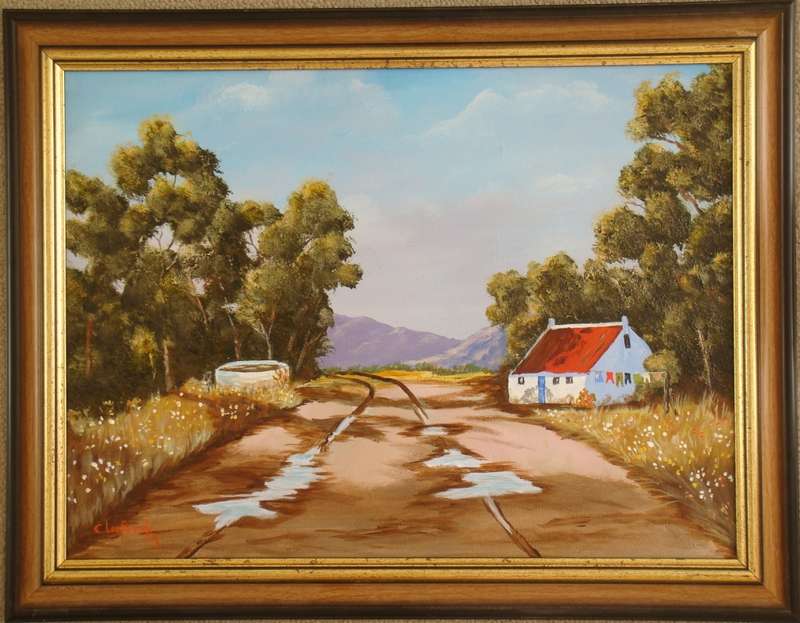 ARNISTON   HOUSES  - BEAUTIFUL FRAMED - OIL  - ORIGINAL !!  by  C. LEEFERINK  - Size 570mm x 440mm