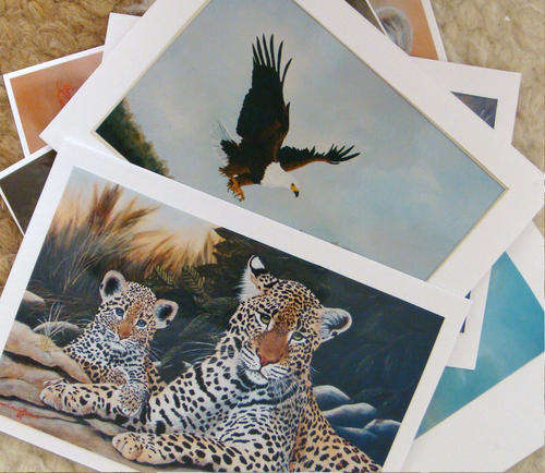 1 set of 10 Wildlife greeting cards & envelopes, of paintings by Yvonne Carola-Pearce.