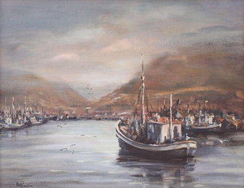 KEN PINKERTON oil on canvas HOUT BAY DAWN - frame is 385mm X 465mm