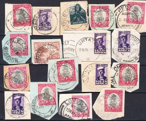 Union of South Africa selection of cancels on piece