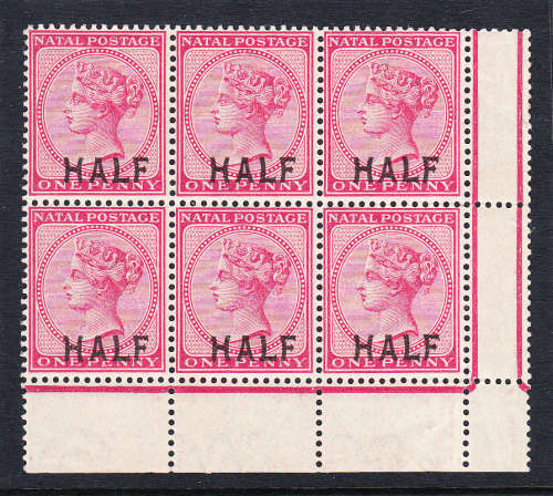 Natal 1895 QV 1d surcharged HALF B6 , MNH           (SACC 108 )