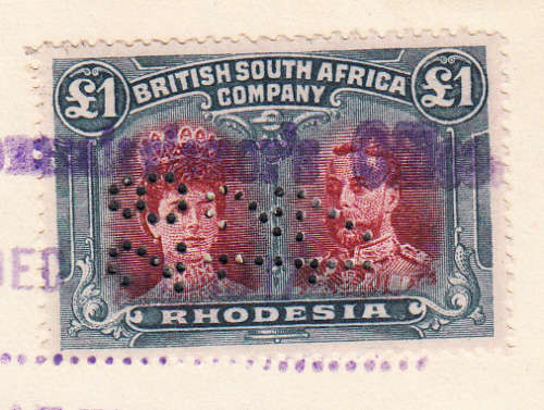 BSAC 1910-16 £1 Double head perfin revenue , used           (CV R4500)