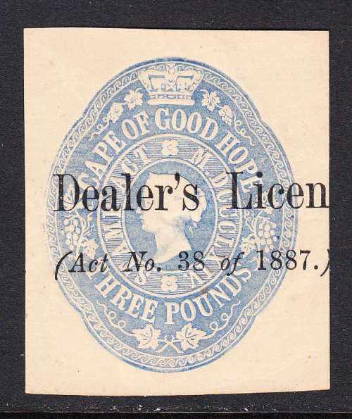 Cape of Good Hope 1887 QV £3 embossed revenue on piece  , used