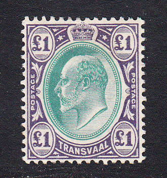 Transvaal 1903 KE £1 green & violet , M/H        (SACC 264 , CV R 7000)