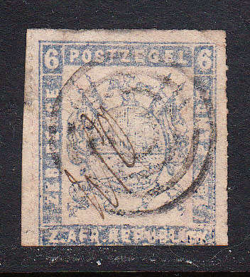 Transvaal 1870 6d dull blue , defective printing , used