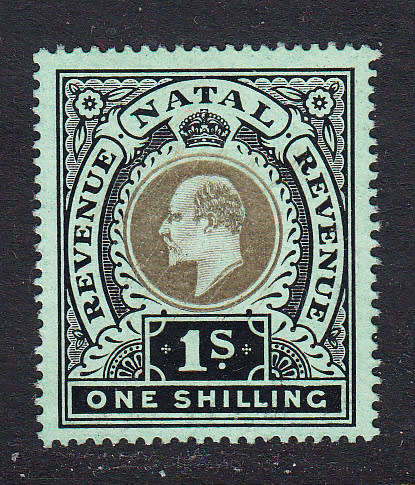 Natal 1908 KE 1s black/brown on green paper revenue , used       (BF 109 )