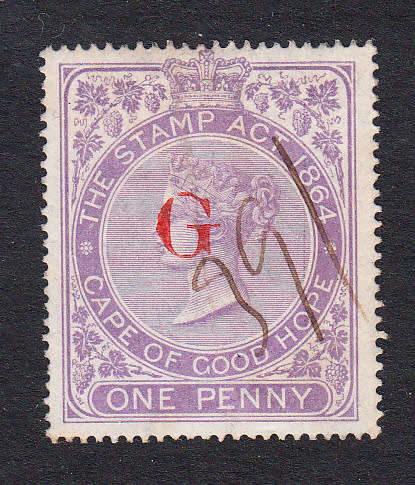 Griqualand West 1877 QV 1d lilac overprinted revenue , used          (BF 1 )