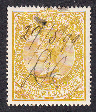 Cape of Good Hope 1885 QV 2/6 yellow orange revenue , used        (BF 117)