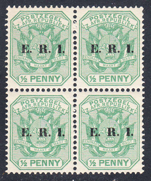 Transvaal 1901-02 ERI 1/2d B4 light green , MNH       (SACC 244, CV R40)