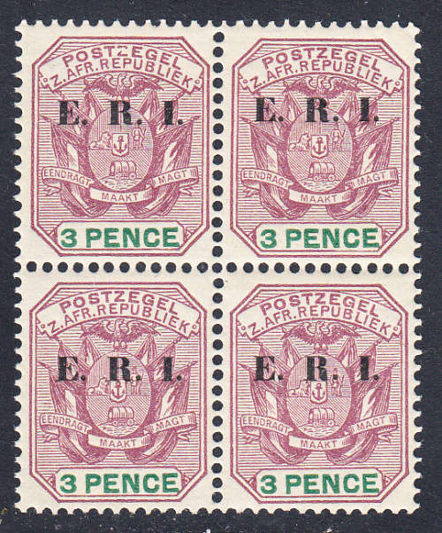 Transvaal 1901-02 ERI 3d B4 purple , MNH       (SACC 246)