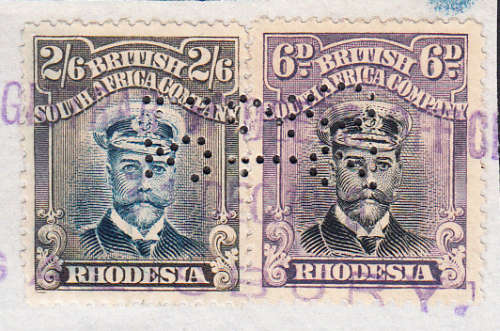 BSAC 1913 KG V 2/6 & 6d perfin revenues used on piece