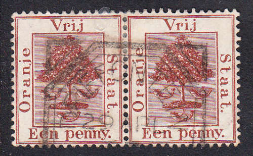 Orange Free State 1868 1d pair with DRIEFONTEIN postmark, used