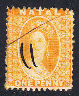 Natal 1870 QV 1d yellow revenue , used     (BF 77 )
