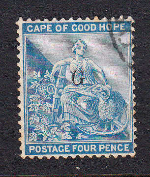Griqualand West 1877/78 QV 4d blue overprinted , used      (crown CC)