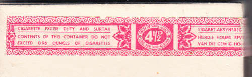 Union of South Africa 4 1/2d Cigarette Tax revenue label on Government House cigarette box