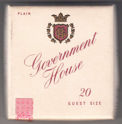 Union of South Africa 4 1/2d Cigarette Tax revenue label on Government House cigarette box