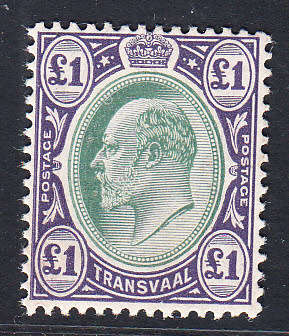 Transvaal 1904-09 KE £1 green & violet, M/H          (SACC 278, CV R 7500)