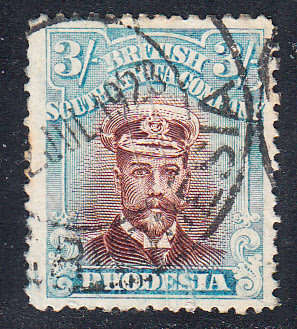 BSAC 1913 KG V 3s chestnut & blue (Die III, Perf 14) , used   (vertical crease,SACC 274b , CV R3000)