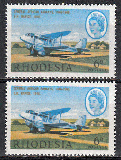 Southern Rhodesia 1966 Airways 6d with double propellar variety , MNH