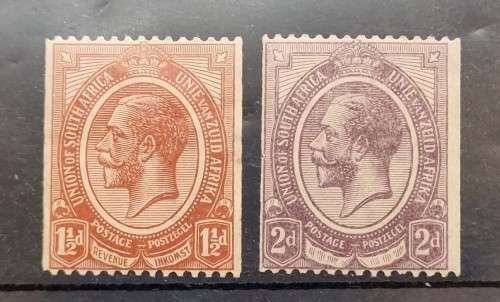 Union of South Africa 1913 KG V 1 1/2d & 2d COIL stamps, M/H       (SACC 19-20, R300)