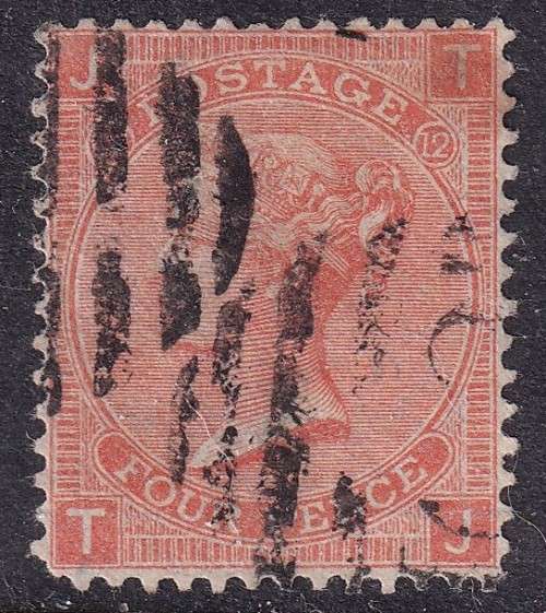 GB QV 1865-67 4d vermillion , plate 12 (27), used