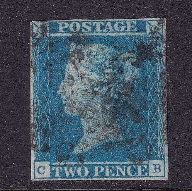 GB 1854-79 QV 2d Penny blue imperforated  (W2), used