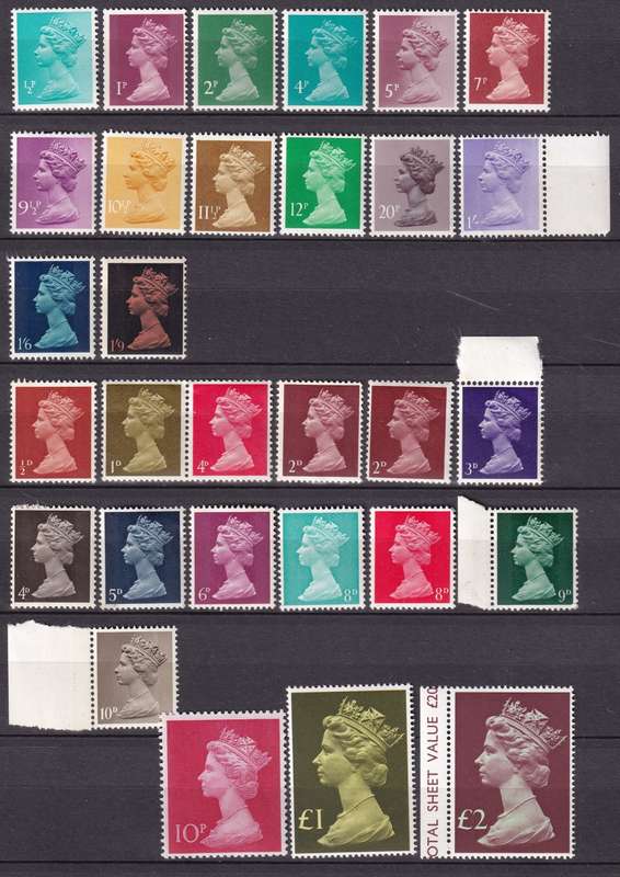 GB 1971 QE II Machin  part sets in B6, most MNH     (4 scans)