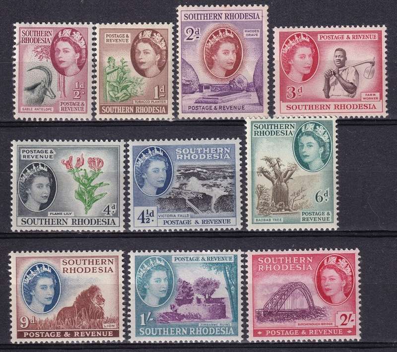 Southern Rhodesia 1953 QE part Definitive set , MNH          (SACC 80-89)