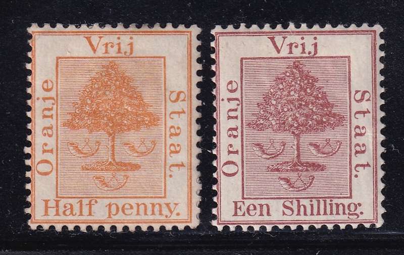 Orange Free State 1897 1//2d & 1s set, M/H                         (SACC 47, 48, CV R400)