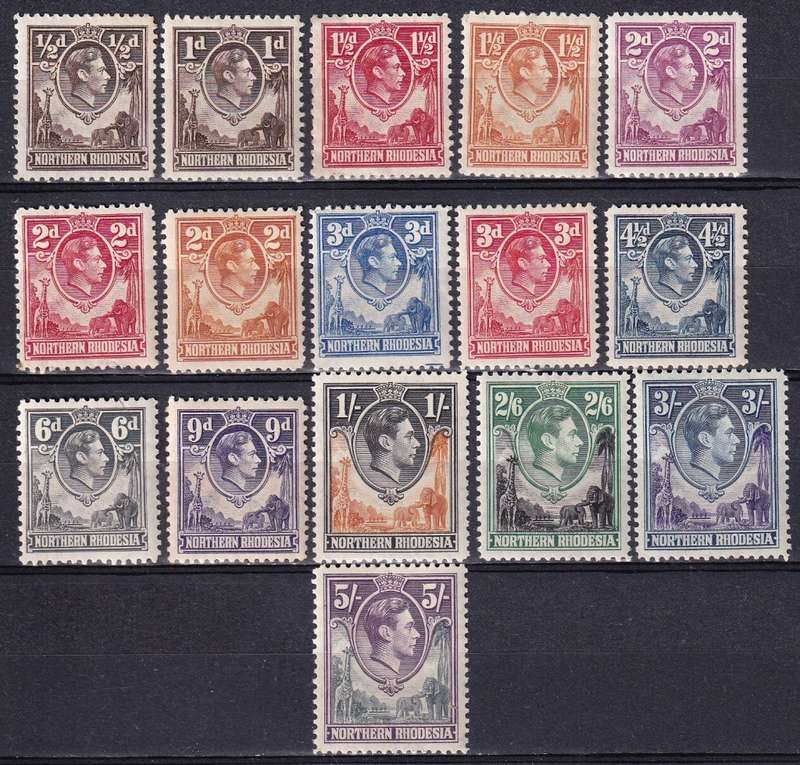 Northern Rhodesia 1938 KG VI part set, M/H                (CV R3215)