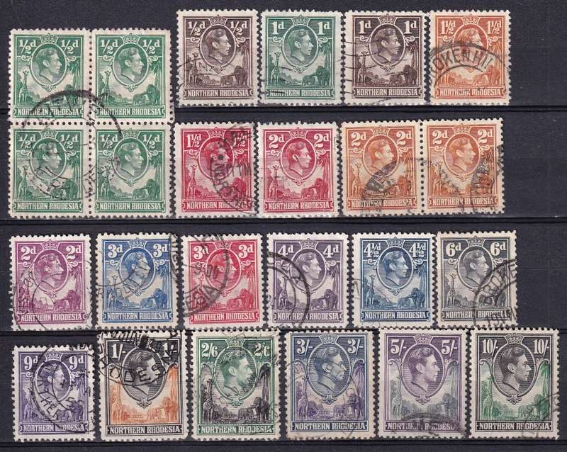 Northern Rhodesia 1938/52 KG VI part Defi set to 10s, used         ( SACC 25-44, CV R2250 )