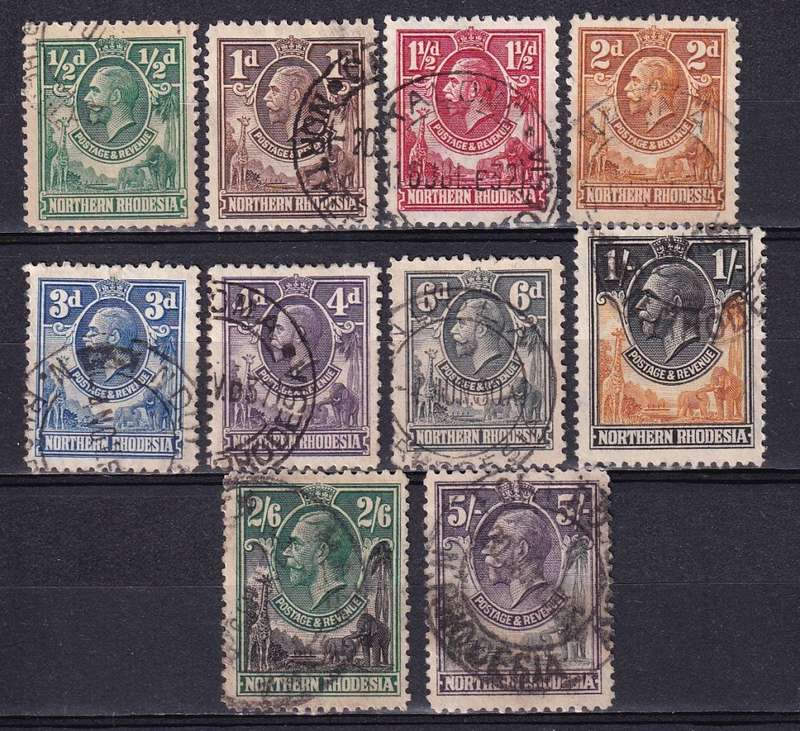 Northern Rhodesia 1925 KG V part set , used                          (SACC , CV R 1600)