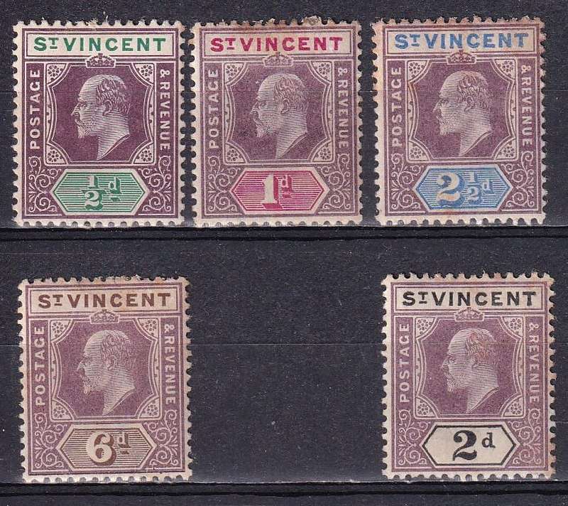 St Vincent 1902 KE part sets , M/H         ( toning)