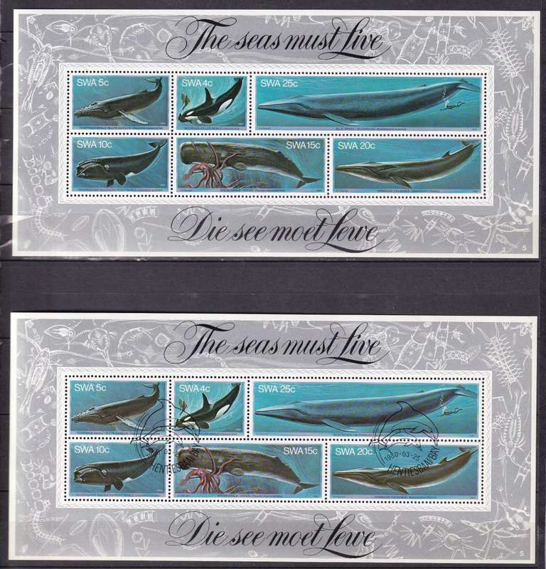 SWA 1980 Whales mini sheets , MNH & used
