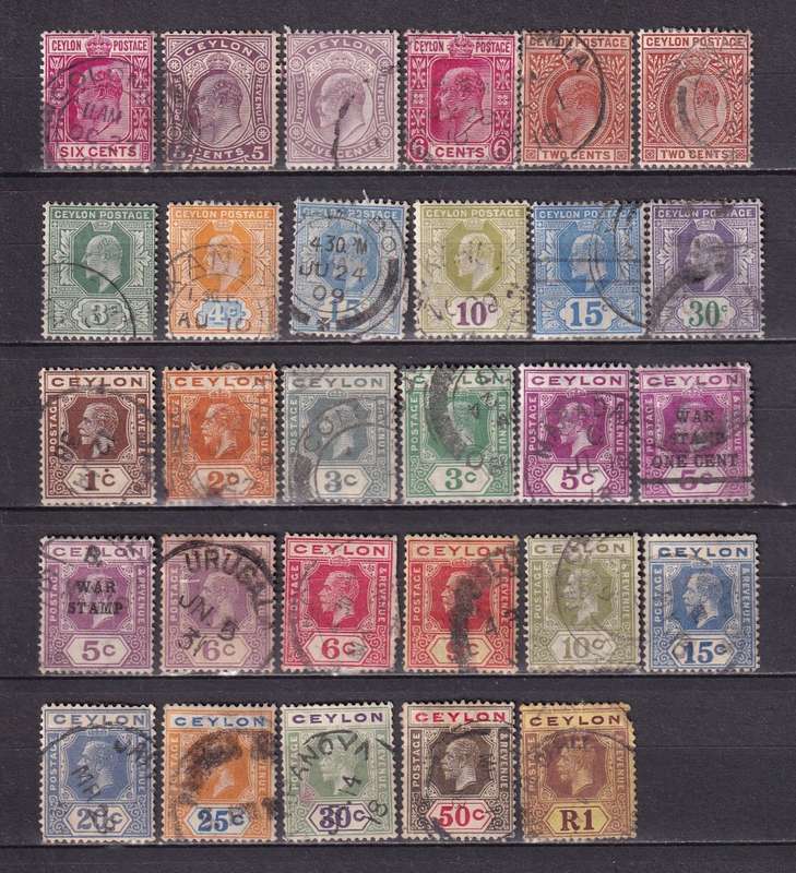 Ceylon 1903> KE & KG V part sets, used  (faults)