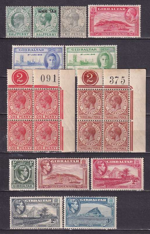 Gibraltar QE, KG V & KG VI part sets , MLH & MNH              (2 X SCANS)
