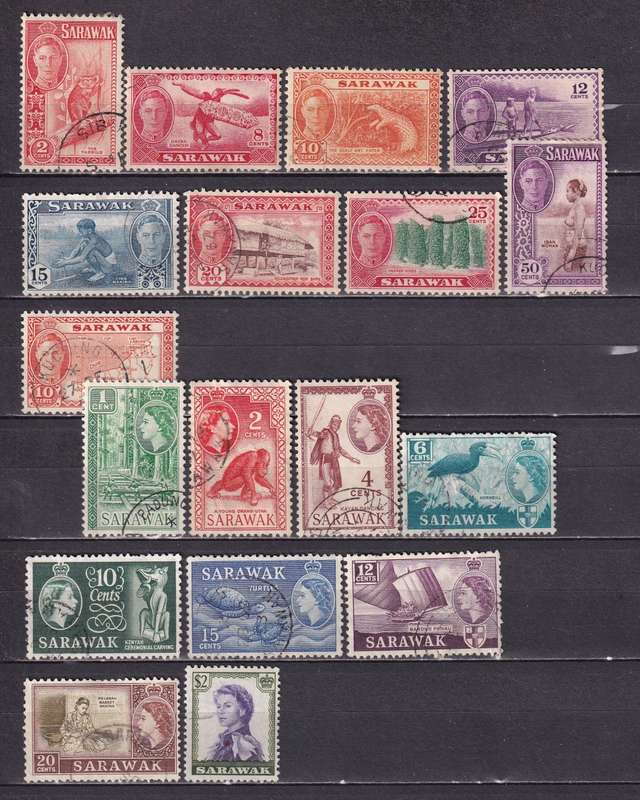Sarawak 1950-55 KG VI & QE part sets , used