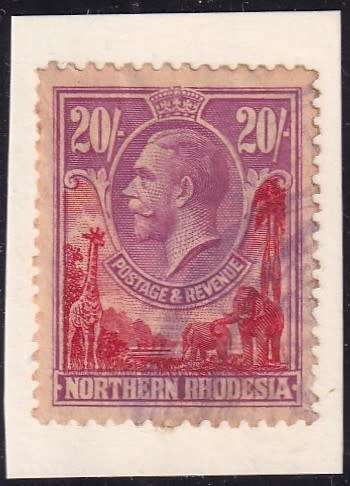 Northern Rhodesia KG V 1925 20s revenue , used