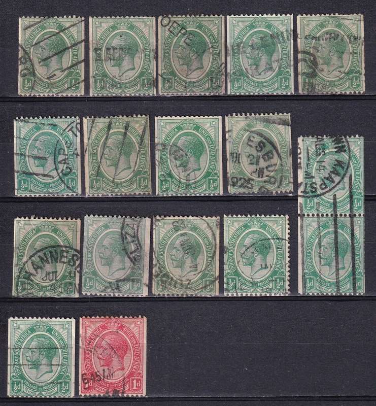 Union of South Africa 1913 KG V coil stamps, used