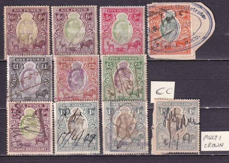 Orange River Colony 1903-05 KE part revenue sets, used     (small tear on 5s)