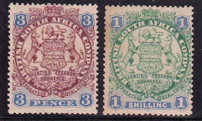 BSAC 1896-97 Definitive issue 3d & 1s (Die 1, with dot)  , M/H        (SACC 31,35, CV R600)