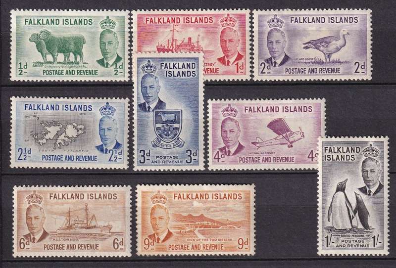 Falkland Islands 1952 KG VI part set to 1s, M/H          (SG 172-180, £71)