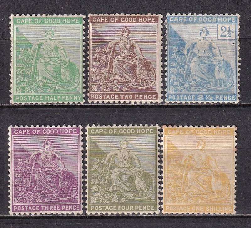 Cape of Good Hope 1893-98 part set (Anchor) , M/H                      (SACC 56-60, 62,CV R1250)