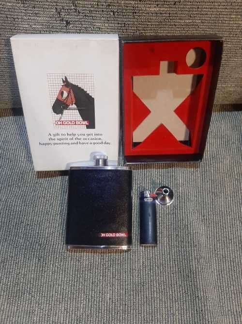 OK Gold Bowl hip flask.  Horse racing gift