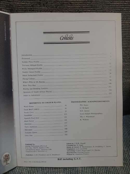 Who`s Who in South African horse racing.  1983/1984