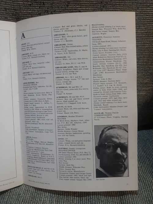 Who`s Who in South African horse racing.  1983/1984